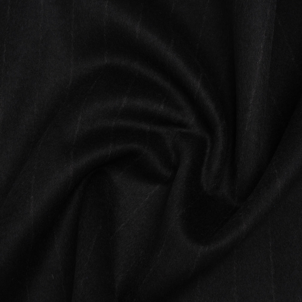 Brushed Wool Blend Double Cloth Coating - Black and Gray Chalk Stripes - Deadstock