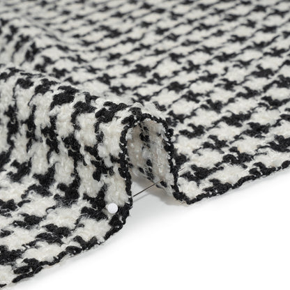 Polyester Boucle Tweed with Metallic Accents - Black and White Houndstooth Check - Deadstock Detail