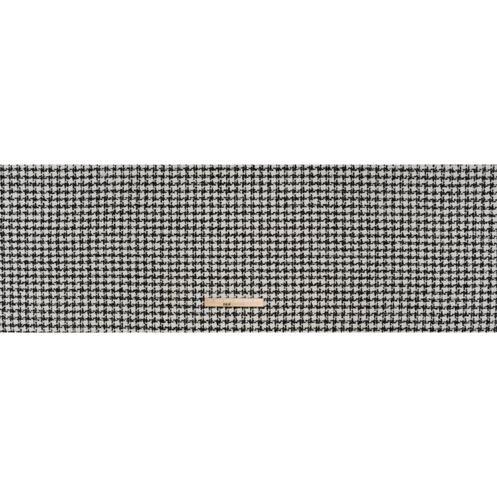 Polyester Boucle Tweed with Metallic Accents - Black and White Houndstooth Check - Deadstock - Full