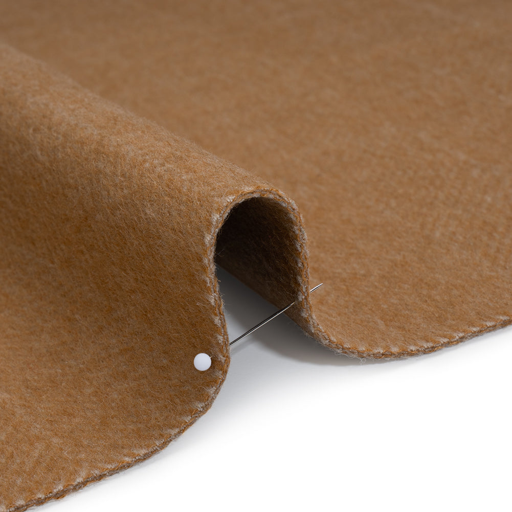 Brushed Wool Blend Twill Double Cloth Coating - Camel Brown and White Herringbone - Deadstock Detail