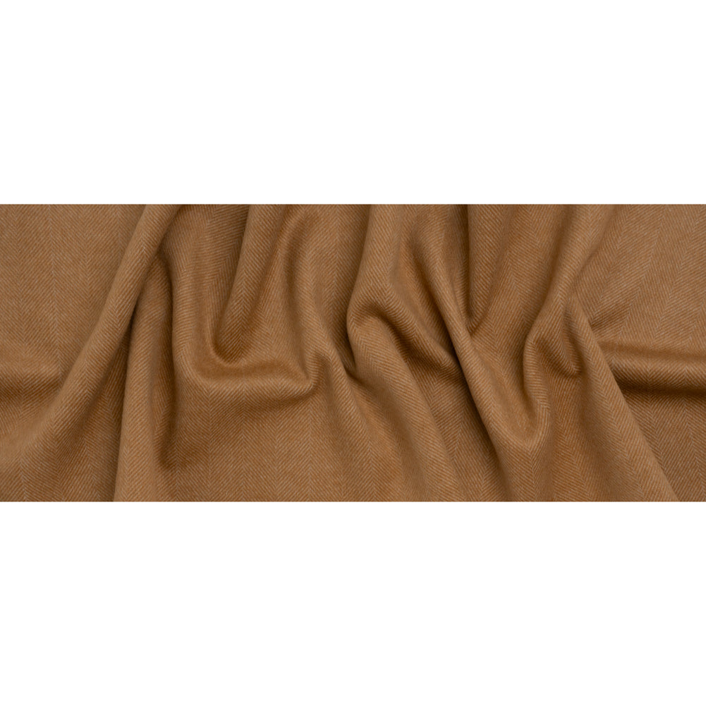 Brushed Wool Blend Twill Double Cloth Coating - Camel Brown and White Herringbone - Deadstock - Full