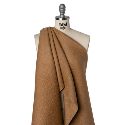 Brushed Wool Blend Twill Double Cloth Coating - Camel Brown and White Herringbone - Deadstock Drape