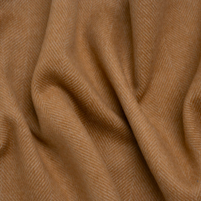 Brushed Wool Blend Twill Double Cloth Coating - Camel Brown and White Herringbone - Deadstock