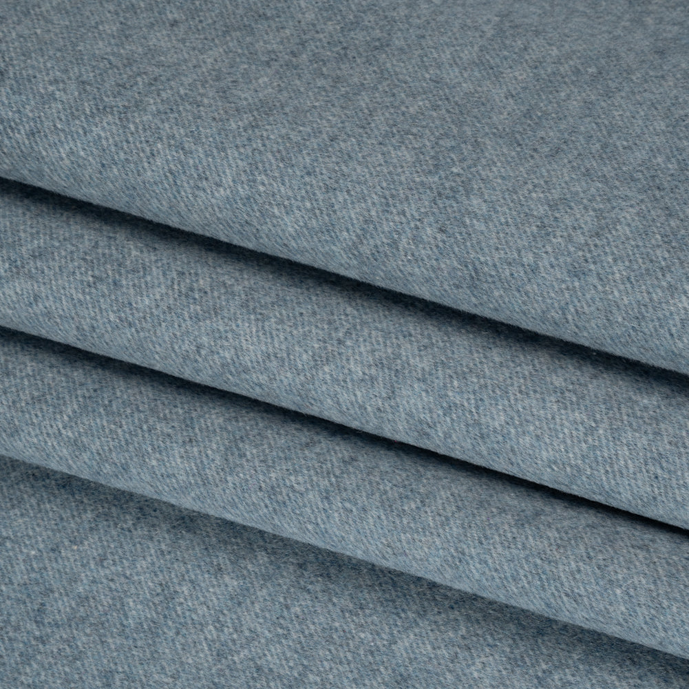 Brushed Wool Blend Twill Double Cloth Coating - White and Light Blue Heathered - Deadstock Folded