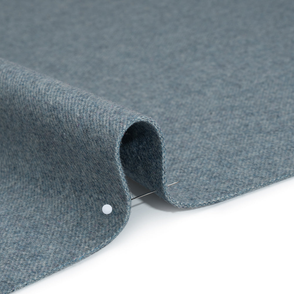 Brushed Wool Blend Twill Double Cloth Coating - White and Light Blue Heathered - Deadstock Detail