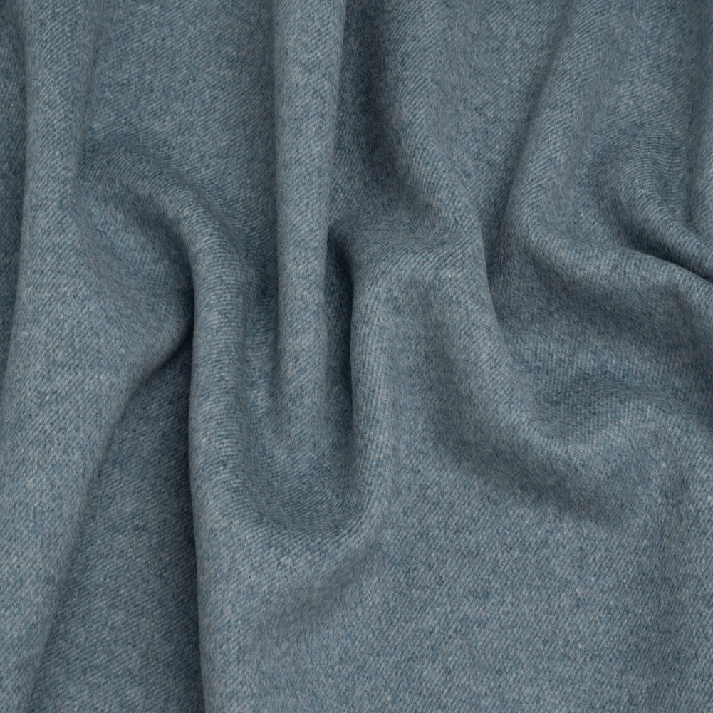 Brushed Wool Blend Twill Double Cloth Coating - White and Light Blue Heathered - Deadstock