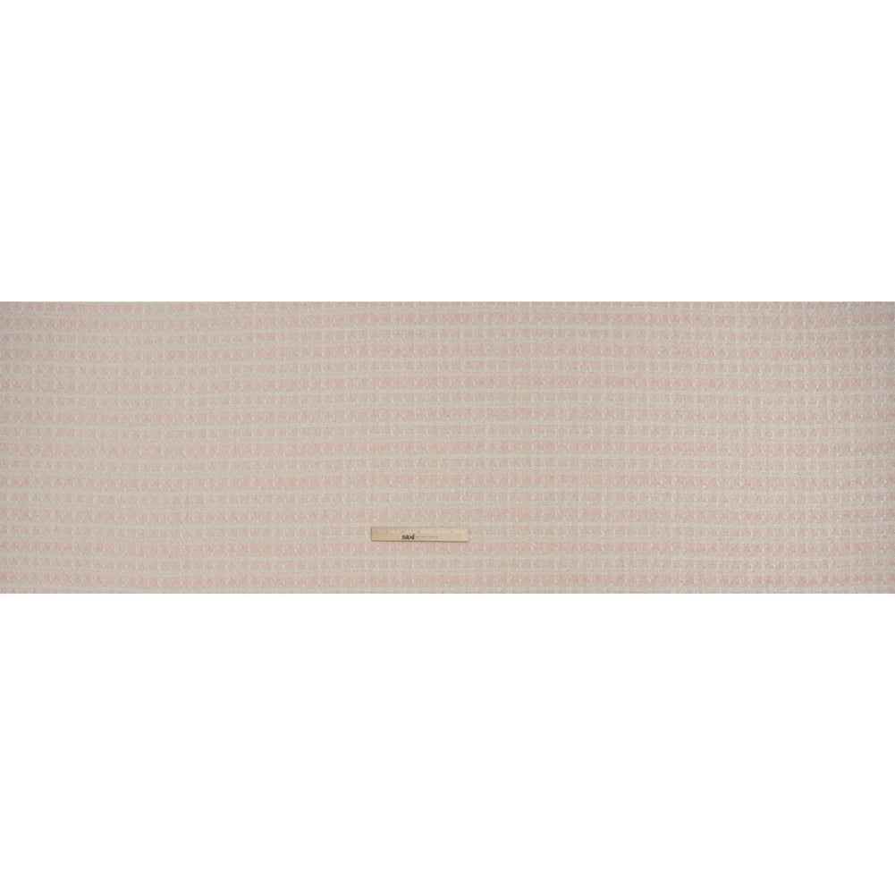 Polyester Boucle Tweed with Metallic Accents - Pale Pink, White and Gold Subtle Checks - Deadstock - Full