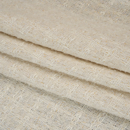 Polyester Boucle Tweed with Metallic Accents - Ivory, White and Gold Subtle Checks - Deadstock Folded
