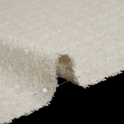 Polyester Boucle Tweed with Metallic Accents - Ivory, White and Gold Subtle Checks - Deadstock Detail