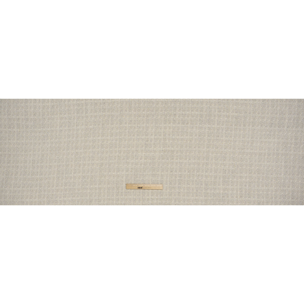 Polyester Boucle Tweed with Metallic Accents - Ivory, White and Gold Subtle Checks - Deadstock - Full