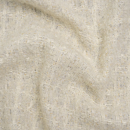 Polyester Boucle Tweed with Metallic Accents - Ivory, White and Gold Subtle Checks - Deadstock