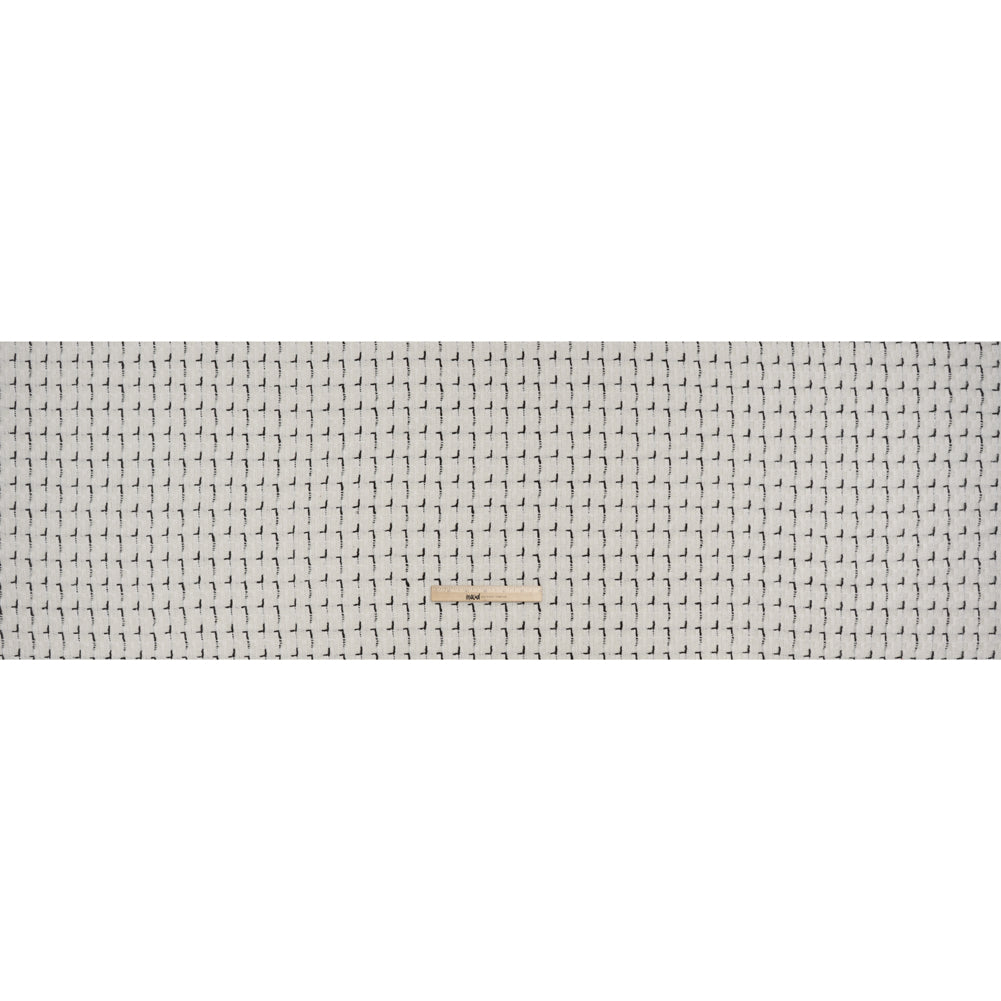 Wool Blend Tweed with Metallic Accents - Off White and Black Plaid - Full