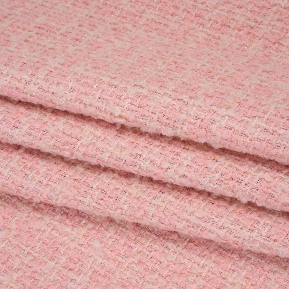 Polyester Boucle Tweed - Baby Pink Subtle Checks - Deadstock Folded