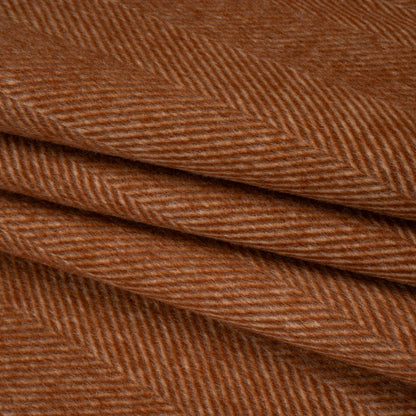 Brushed Wool Blend Twill Double Cloth Coating - Russet Brown and White Herringbone - Deadstock Folded