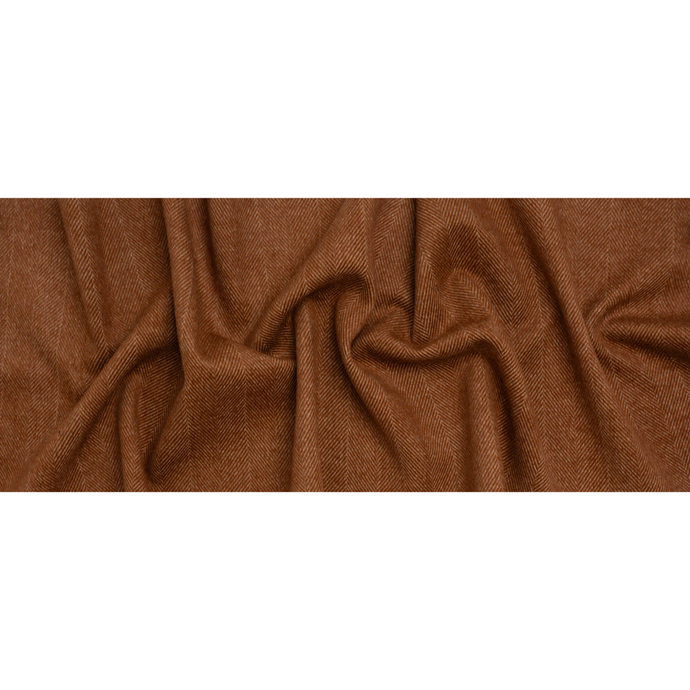 Brushed Wool Blend Twill Double Cloth Coating - Russet Brown and White Herringbone - Deadstock - Full