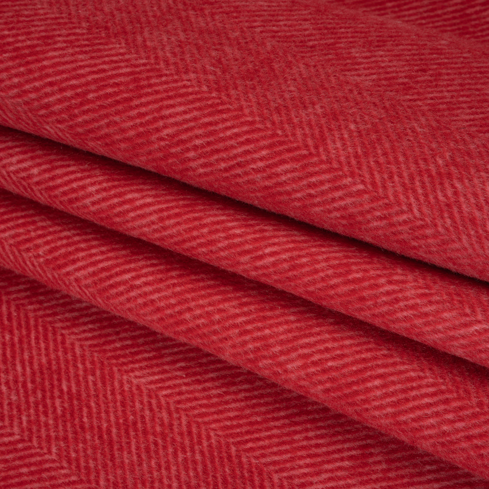 Brushed Wool Blend Twill Double Cloth Coating - Cranberry Red and Pink Herringbone - Deadstock Folded