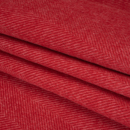Brushed Wool Blend Twill Double Cloth Coating - Cranberry Red and Pink Herringbone - Deadstock Folded