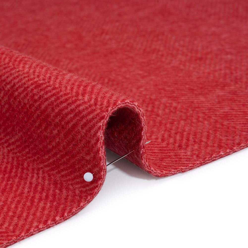 Brushed Wool Blend Twill Double Cloth Coating - Cranberry Red and Pink Herringbone - Deadstock Detail