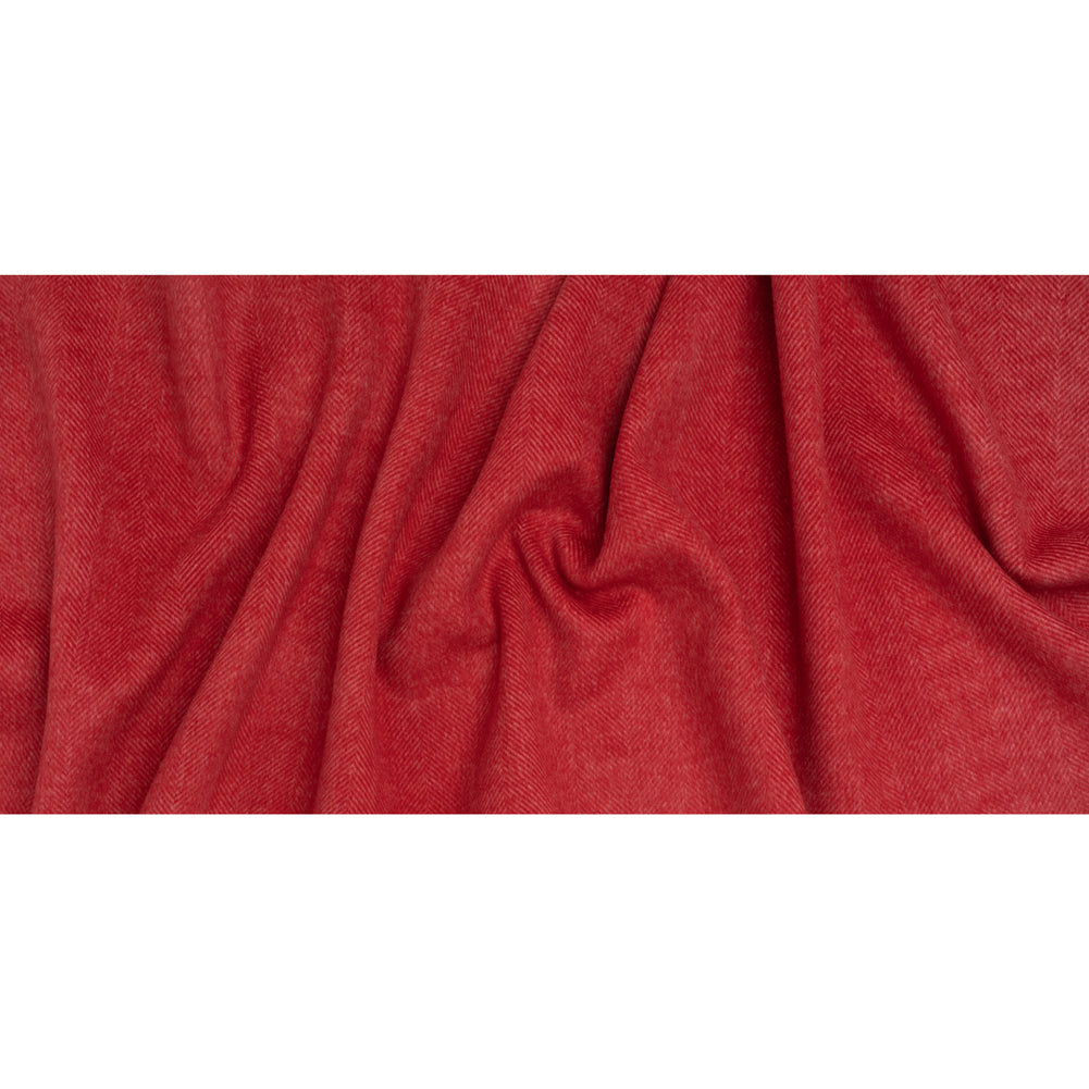 Brushed Wool Blend Twill Double Cloth Coating - Cranberry Red and Pink Herringbone - Deadstock - Full