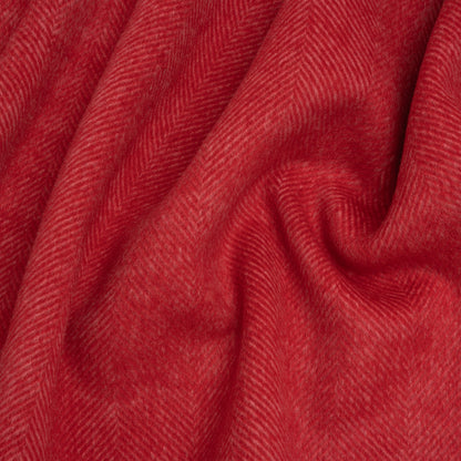 Brushed Wool Blend Twill Double Cloth Coating - Cranberry Red and Pink Herringbone - Deadstock