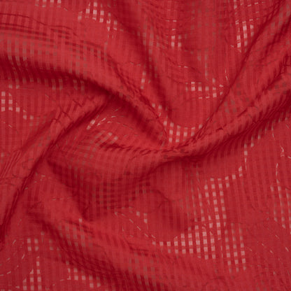 Polyester Burnout Jacquard - Red Floral and Checks - Designer Deadstock