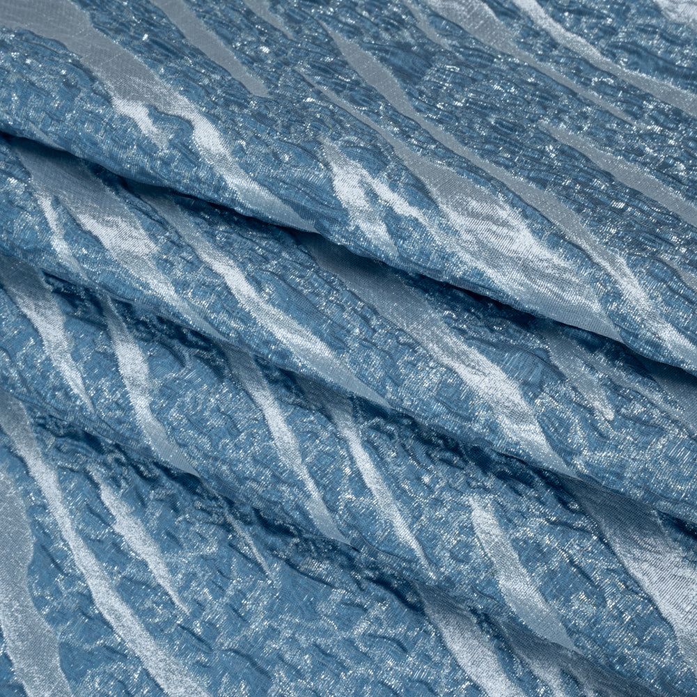 Metallic Polyester Brocade - Country Blue and Sky Ripples - Deadstock Folded