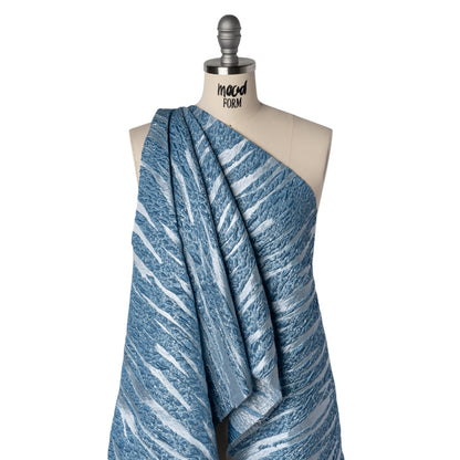 Metallic Polyester Brocade - Country Blue and Sky Ripples - Deadstock Drape
