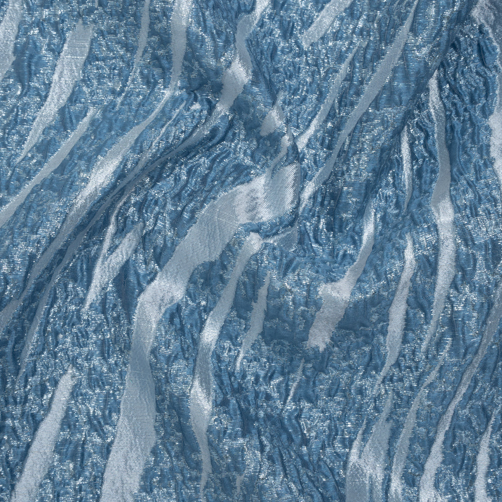 Metallic Polyester Brocade - Country Blue and Sky Ripples - Deadstock