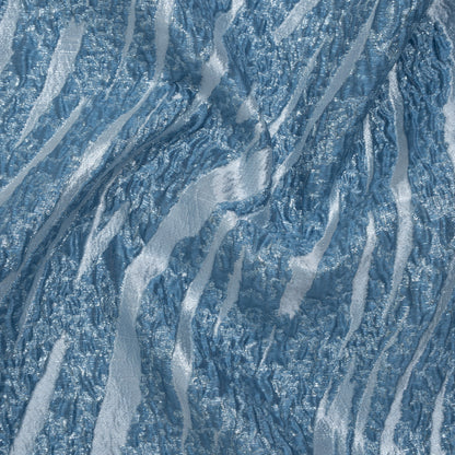 Metallic Polyester Brocade - Country Blue and Sky Ripples - Deadstock