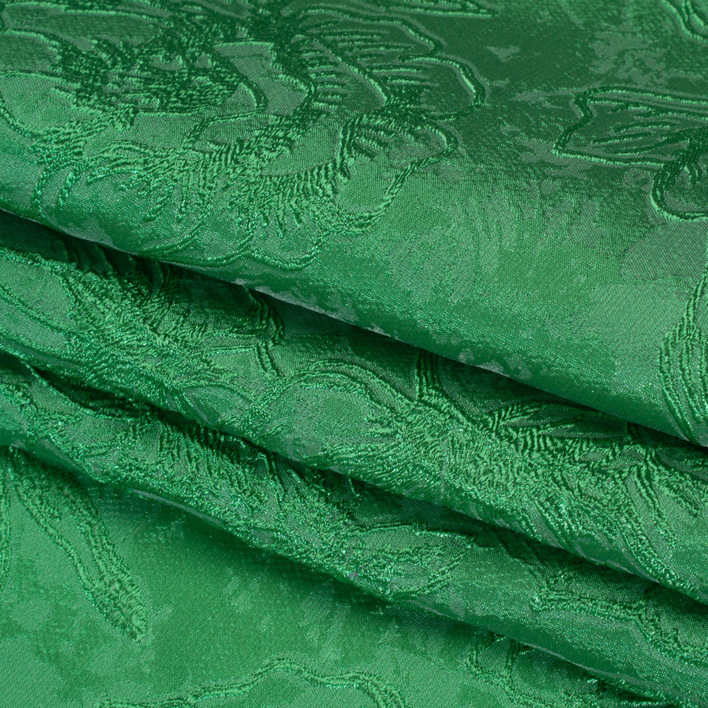 Metallic Polyester Brocade - Lime Green Floral - Deadstock Folded