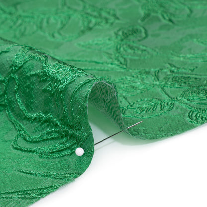 Metallic Polyester Brocade - Lime Green Floral - Deadstock Detail