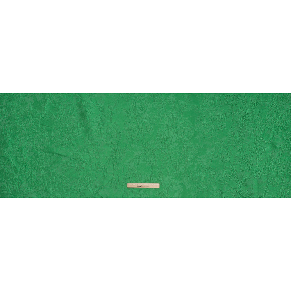 Metallic Polyester Brocade - Lime Green Floral - Deadstock - Full