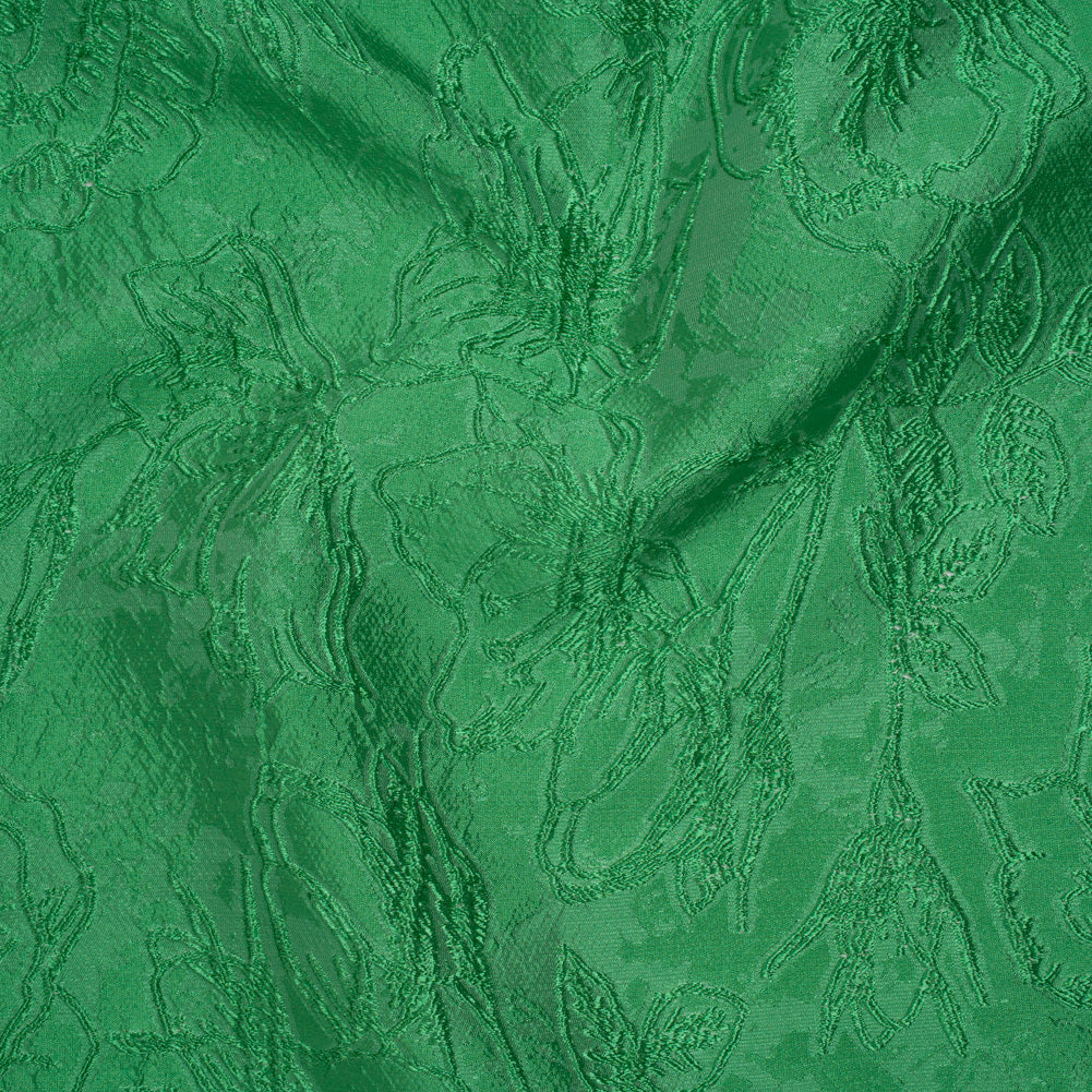 Metallic Polyester Brocade - Lime Green Floral - Deadstock