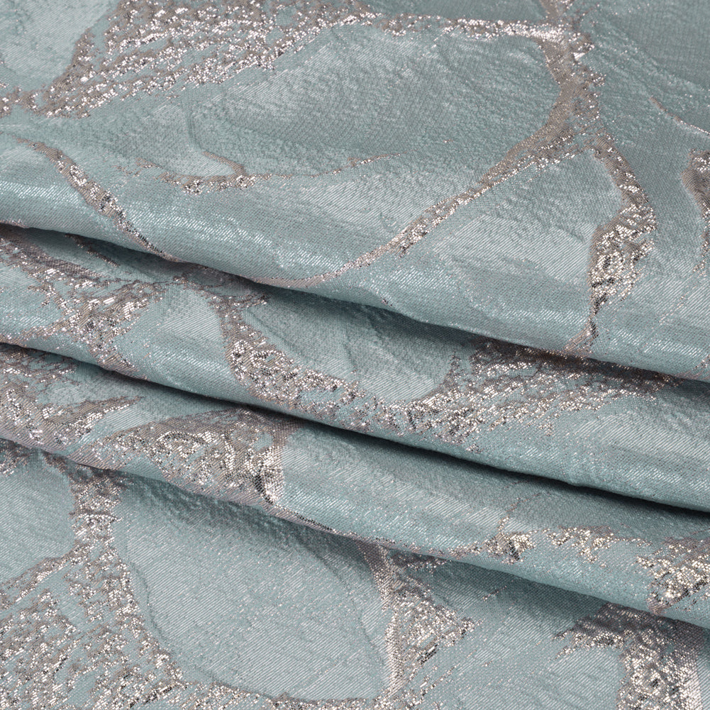 Metallic Polyester Brocade - Light Blue and Pale Rose Abstract - Deadstock Folded
