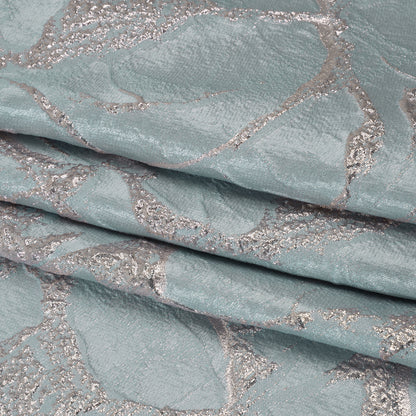 Metallic Polyester Brocade - Light Blue and Pale Rose Abstract - Deadstock Folded