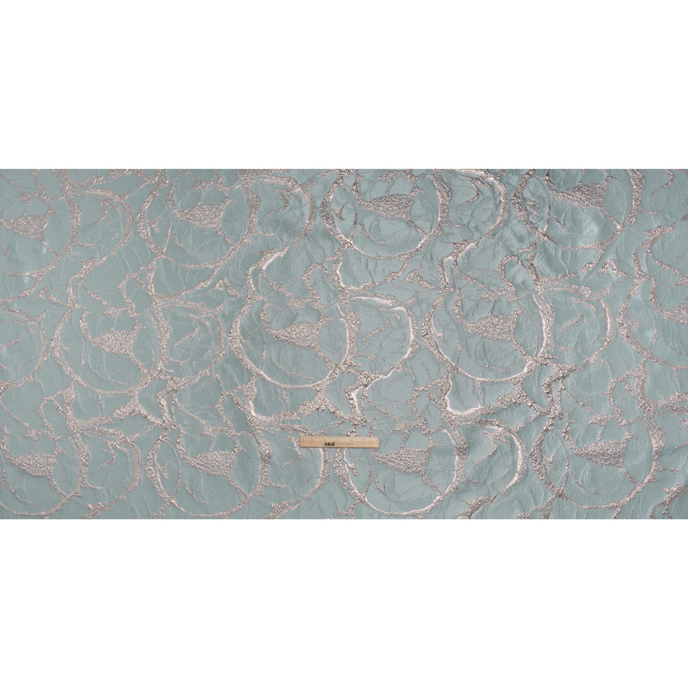 Metallic Polyester Brocade - Light Blue and Pale Rose Abstract - Deadstock - Full