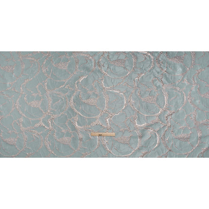 Metallic Polyester Brocade - Light Blue and Pale Rose Abstract - Deadstock - Full