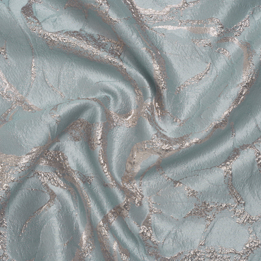 Metallic Polyester Brocade - Light Blue and Pale Rose Abstract - Deadstock