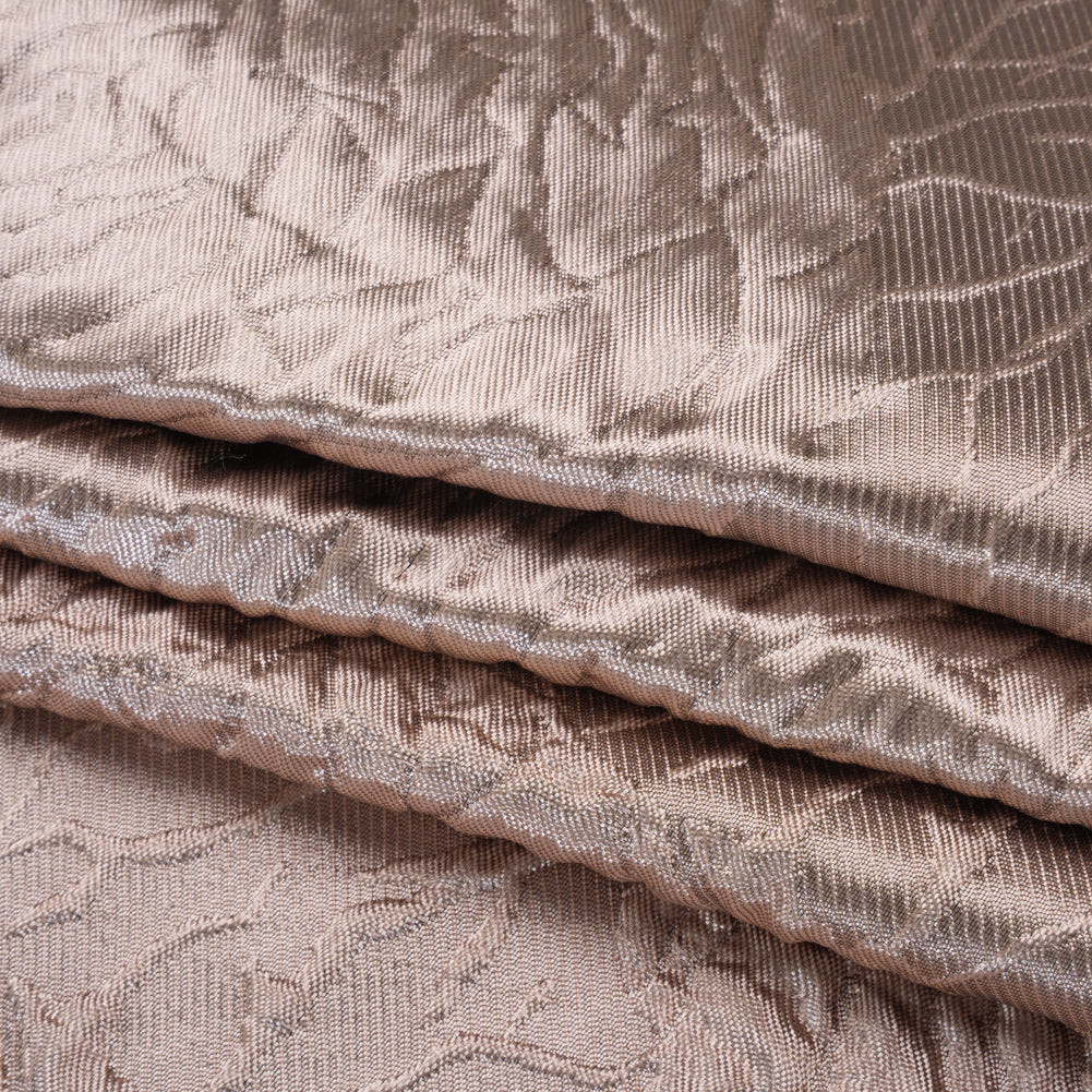Metallic Polyester Brocade - Dusty Peach Cabbage Roses with Black Backing - Deadstock Folded