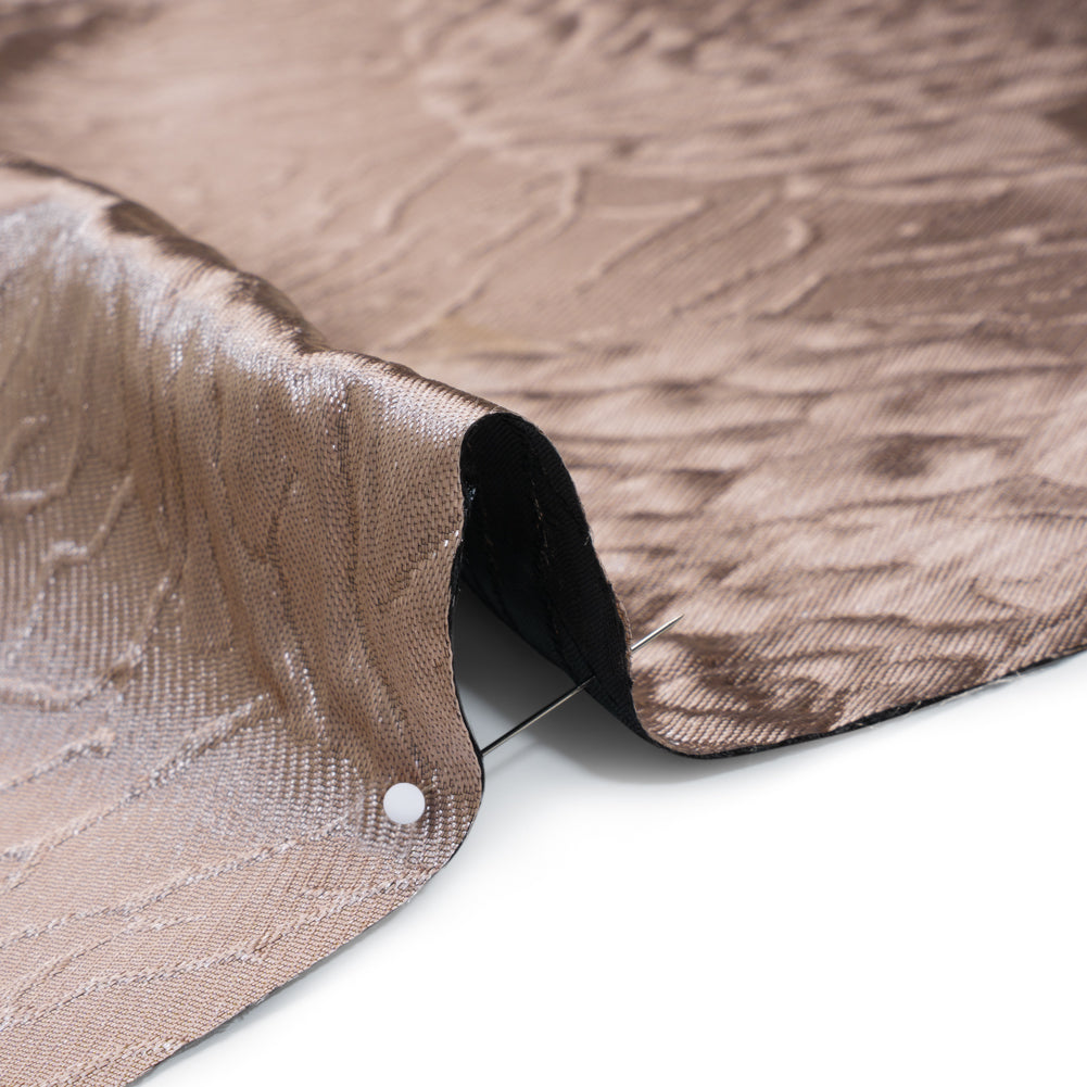 Metallic Polyester Brocade - Dusty Peach Cabbage Roses with Black Backing - Deadstock Detail