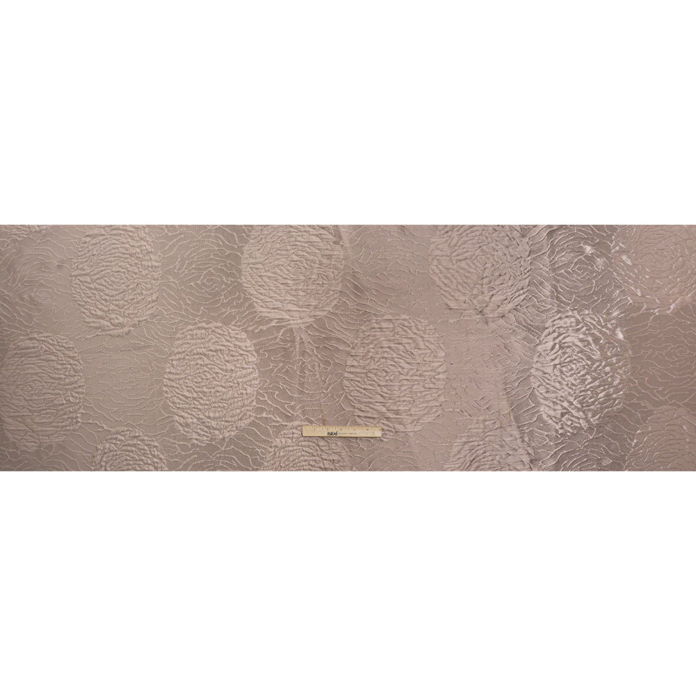 Metallic Polyester Brocade - Dusty Peach Cabbage Roses with Black Backing - Deadstock - Full