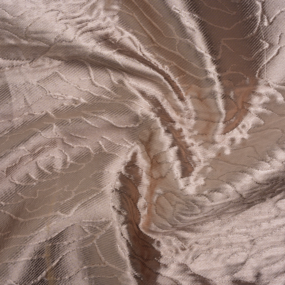 Metallic Polyester Brocade - Dusty Peach Cabbage Roses with Black Backing - Deadstock