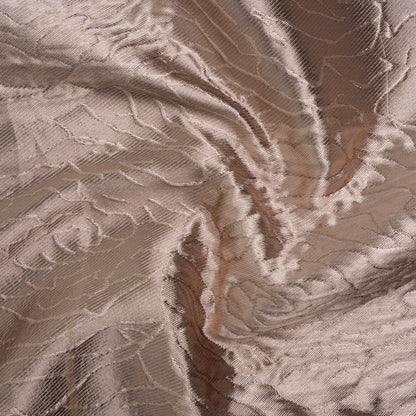 Metallic Polyester Brocade - Dusty Peach Cabbage Roses with Black Backing - Deadstock