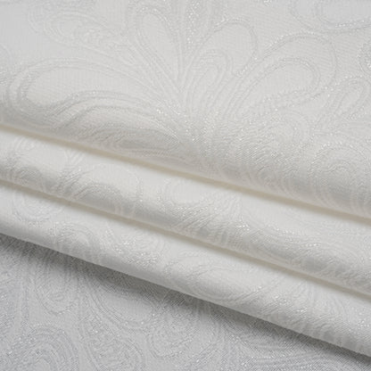 Metallic Polyester Brocade - White Paisley Vines - Deadstock Folded
