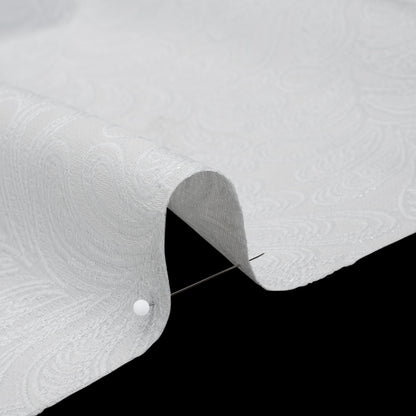 Metallic Polyester Brocade - White Paisley Vines - Deadstock Detail