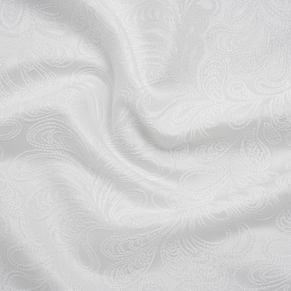Metallic Polyester Brocade - White Paisley Vines - Deadstock