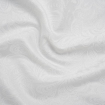 Metallic Polyester Brocade - White Paisley Vines - Deadstock