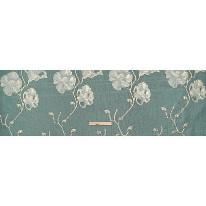 Metallic Polyester Brocade - Gray Blue and Gold Flowers on Flowers - Deadstock - Full