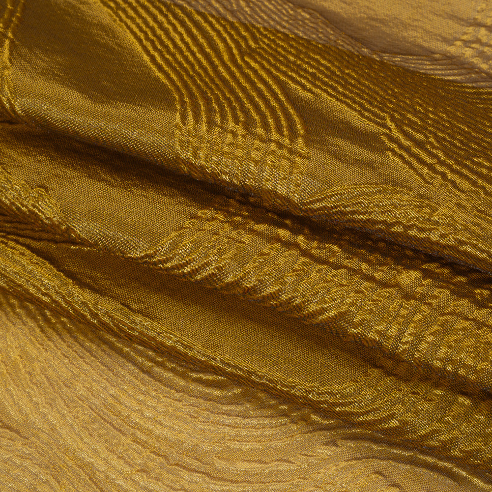 Sheer Metallic Polyester Brocade - Gold Paisley Drops - Deadstock Folded