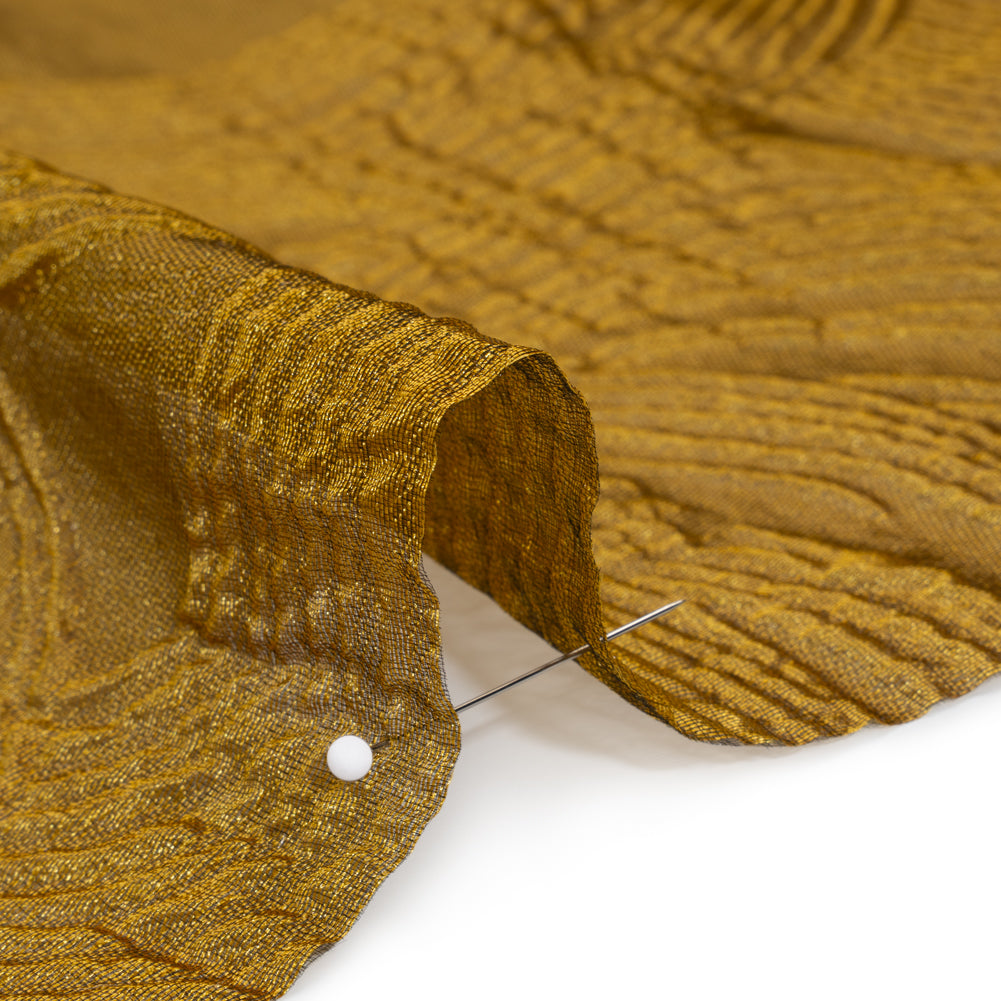 Sheer Metallic Polyester Brocade - Gold Paisley Drops - Deadstock Detail
